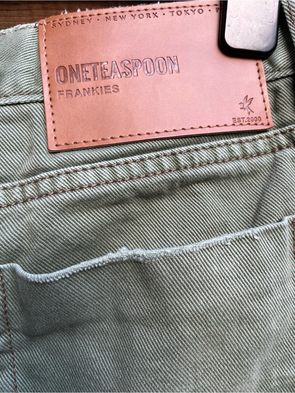 One Teaspoon Frankies Frayed Military Green Denim Shorts - Picture 9 of 9